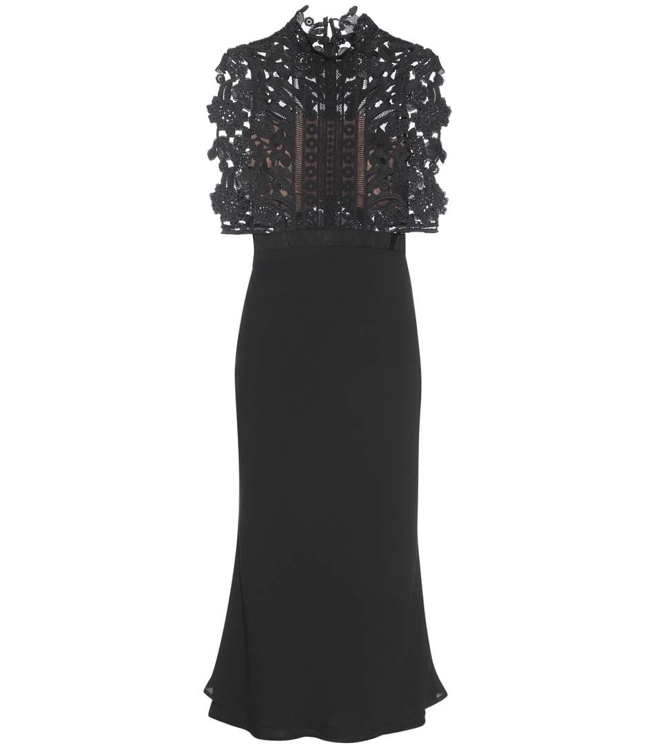 Self-Portrait – Lace and Crepe Midi Dress – Black