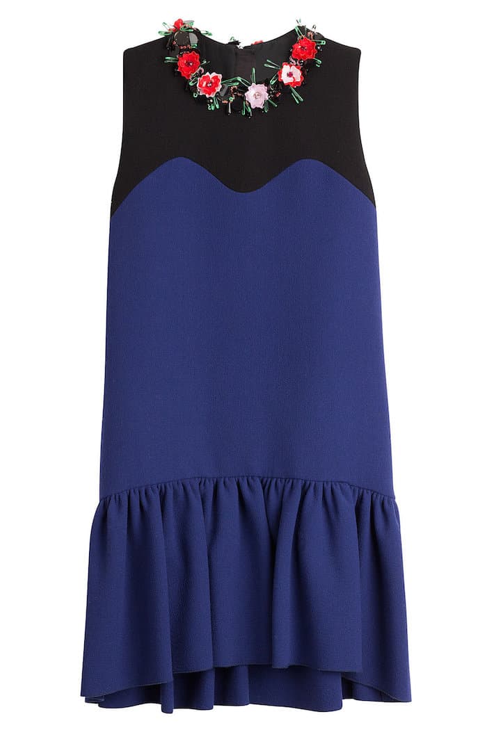 MSGM – Flower Embellished Wool Dress – Blue