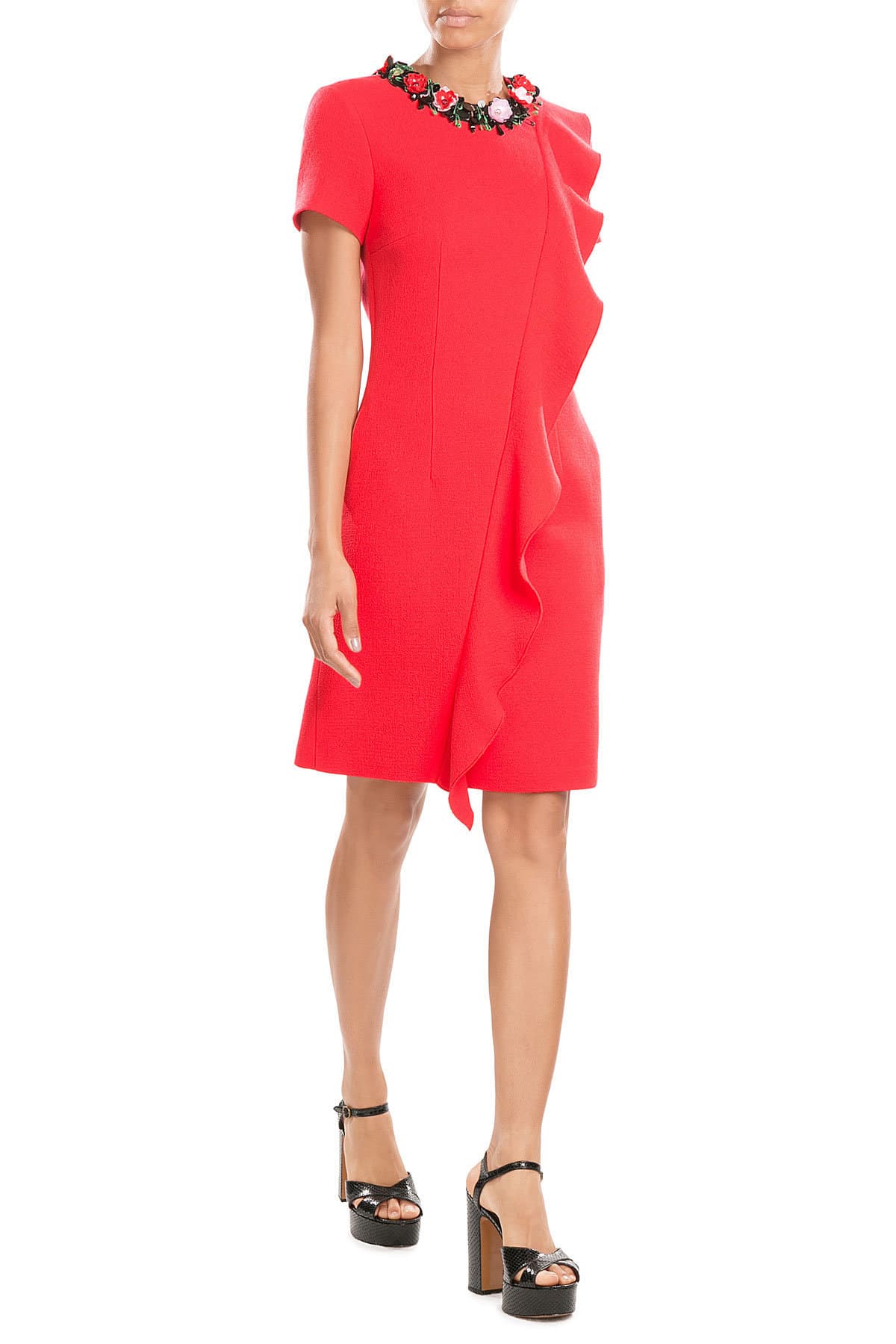 MSGM – Wool Dress with Flower Embellishment