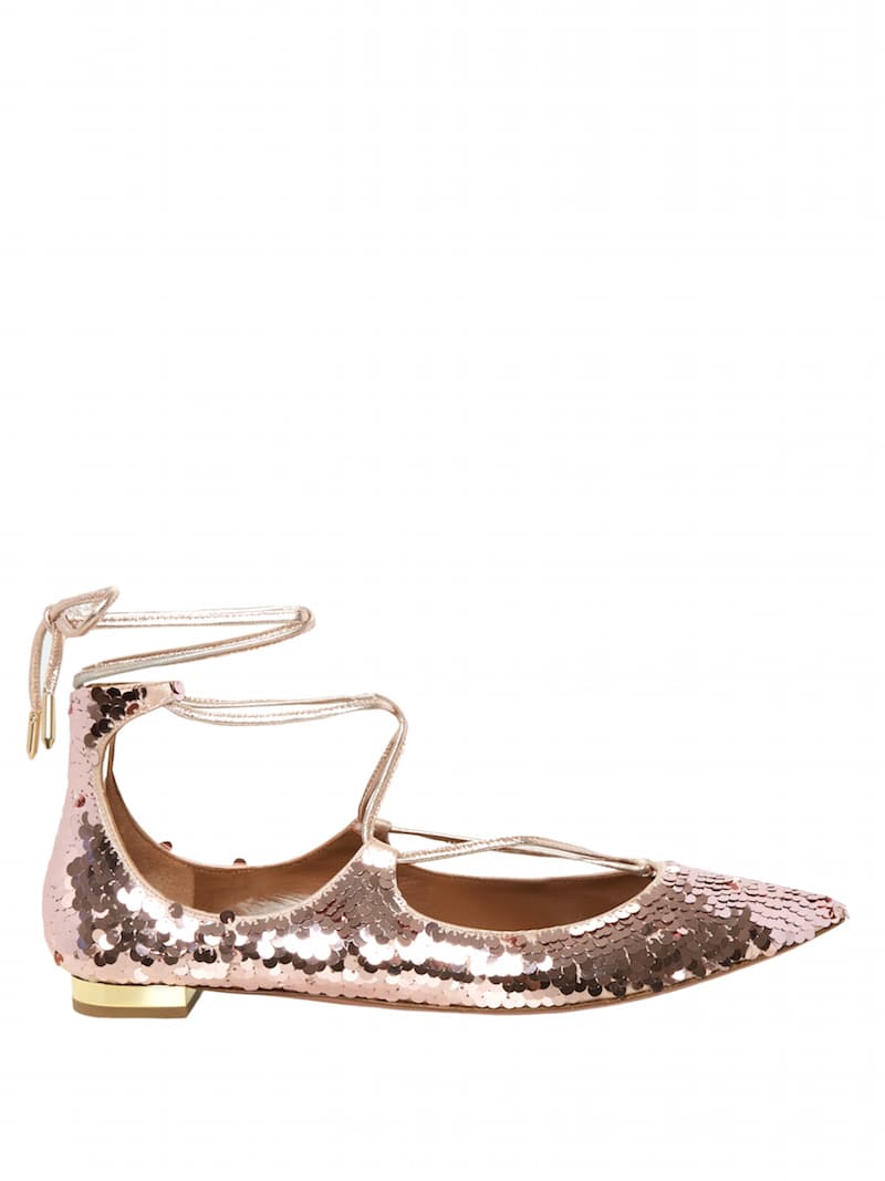 Aquazzura – Christy Sequinned Flats – Pink