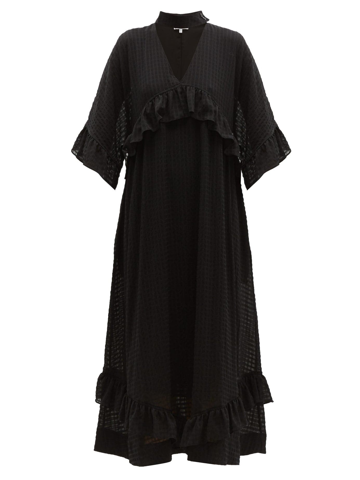 Ganni – Ruffled Seersucker Midi Dress