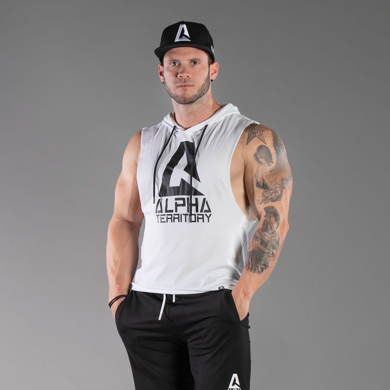 White ALPHA Men’s Sleeveless Hoodie thumbnail 2