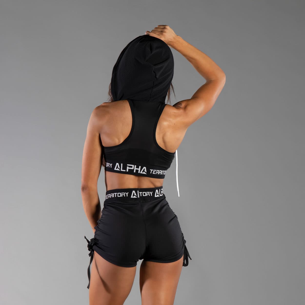 Black ALPHA Women’s Sports Bra with Hoodie thumbnail 3