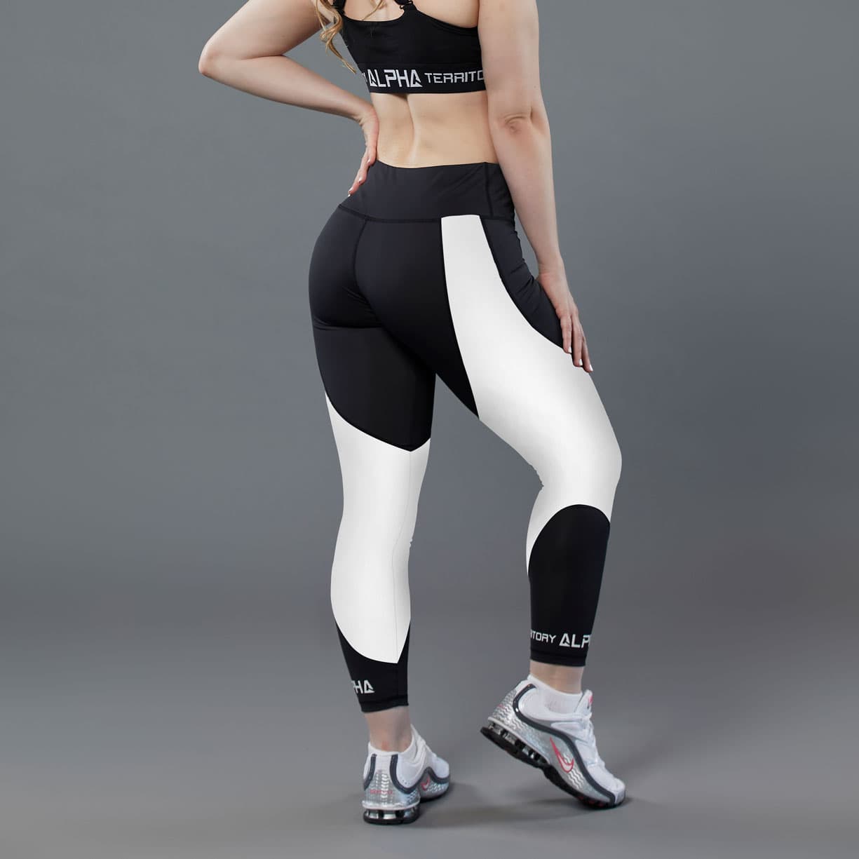 Black and White ALPHA Women’s High Waist Leggings thumbnail 2