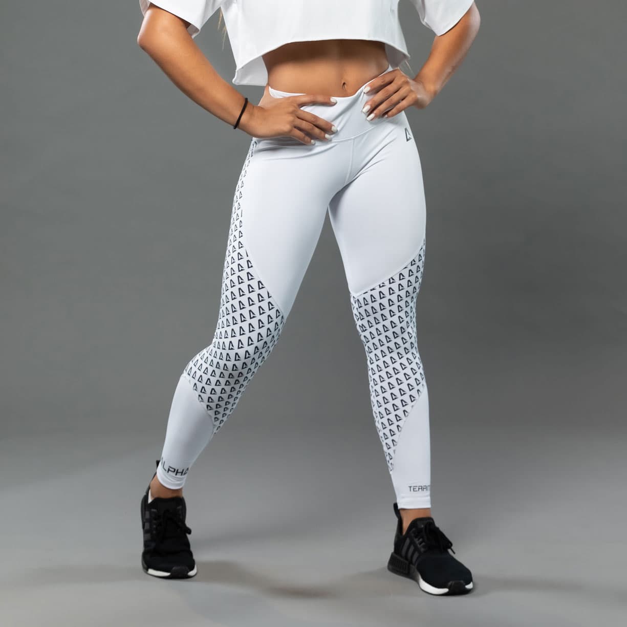 White and Black Pattern ALPHA Women’s High Waist Leggings thumbnail 4