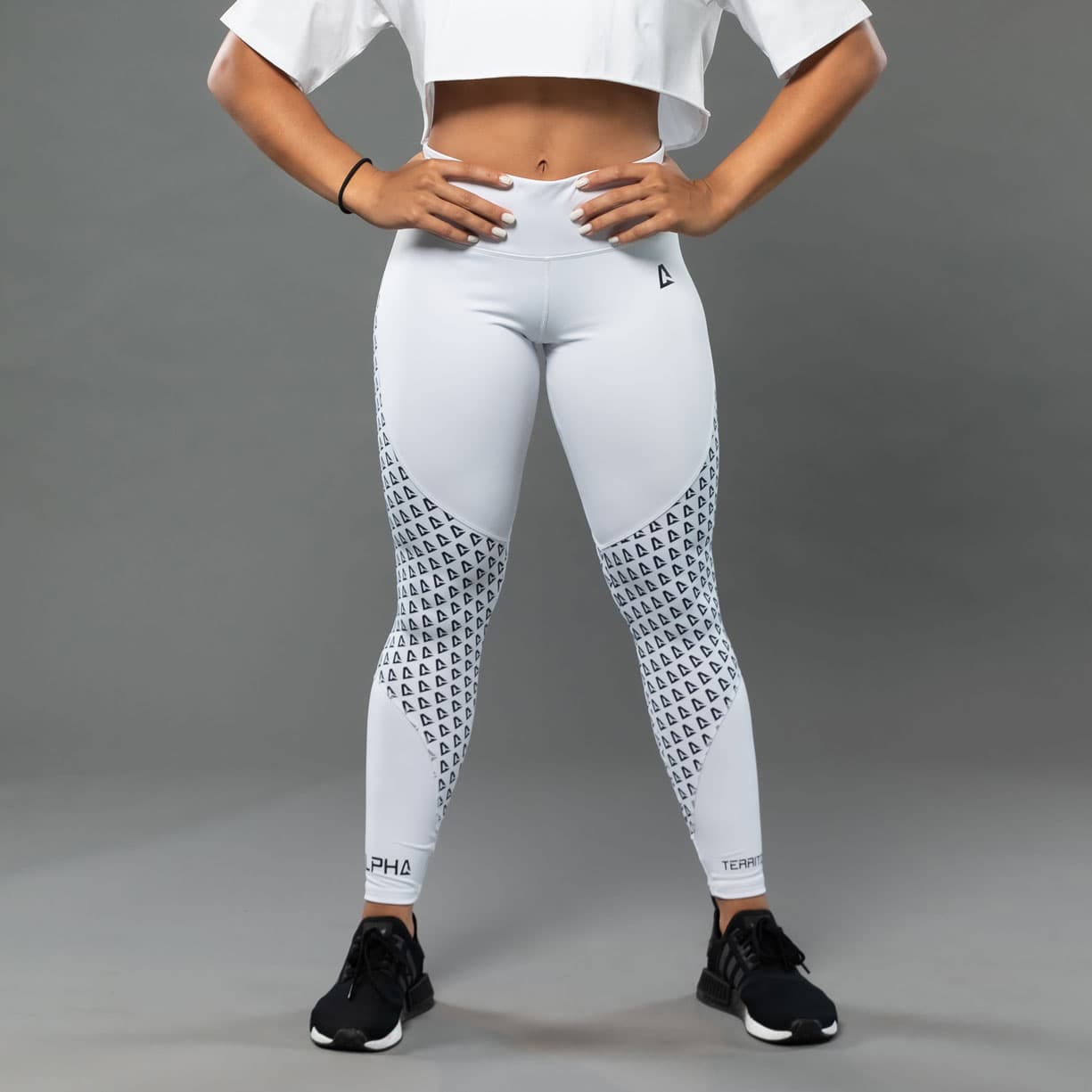 White and Black Pattern ALPHA Women’s High Waist Leggings thumbnail 2