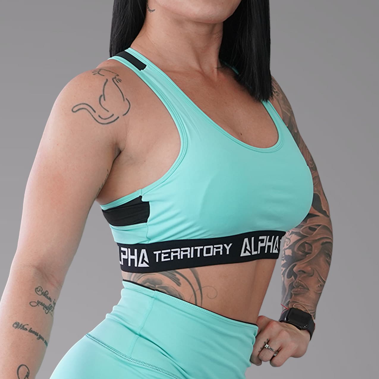 Green and Black ALPHA Women’s Full Sports Bra thumbnail 3