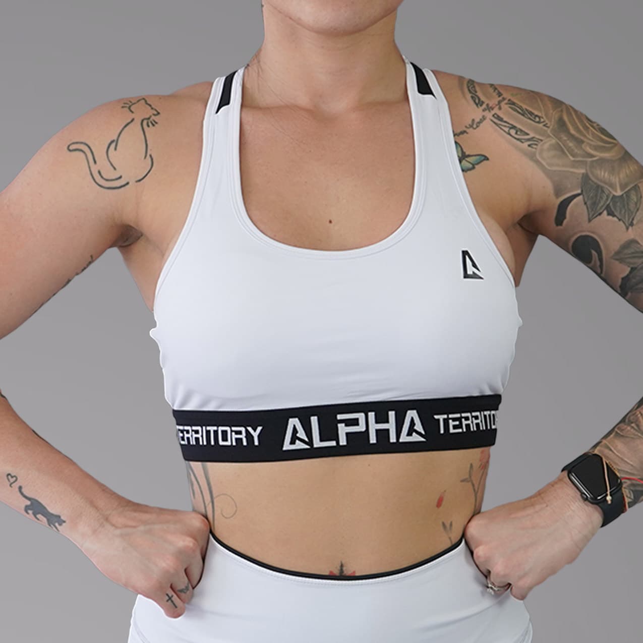 White and Black ALPHA Women’s Full Sports Bra