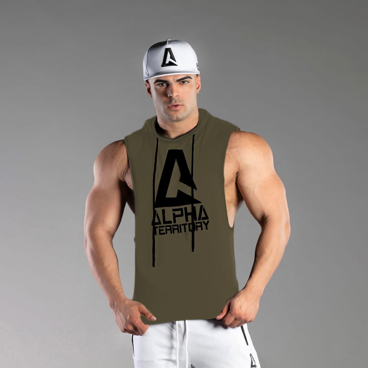Haze Olive ALPHA Men’s Sleeveless Hoodie thumbnail 4