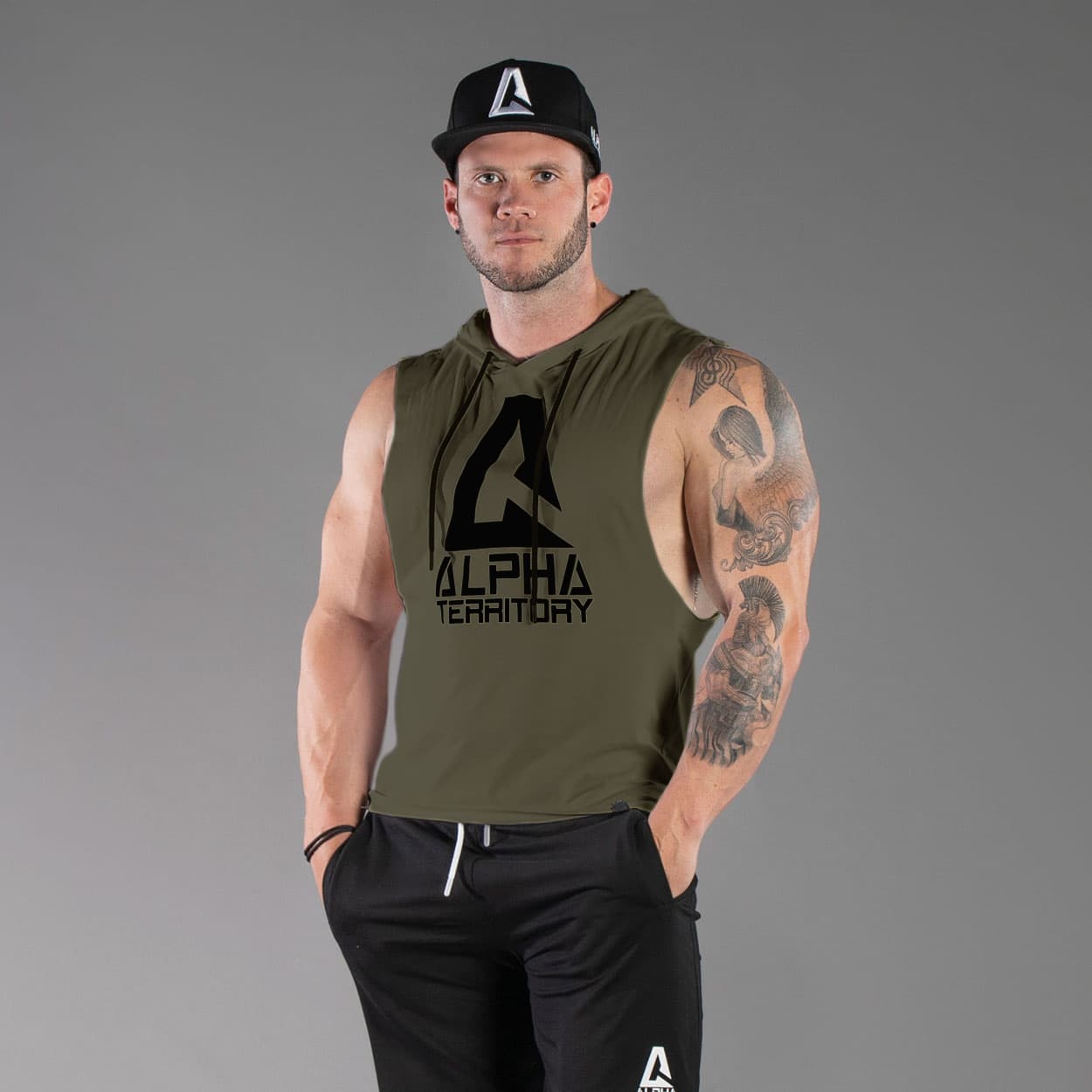 Haze Olive ALPHA Men’s Sleeveless Hoodie thumbnail 2
