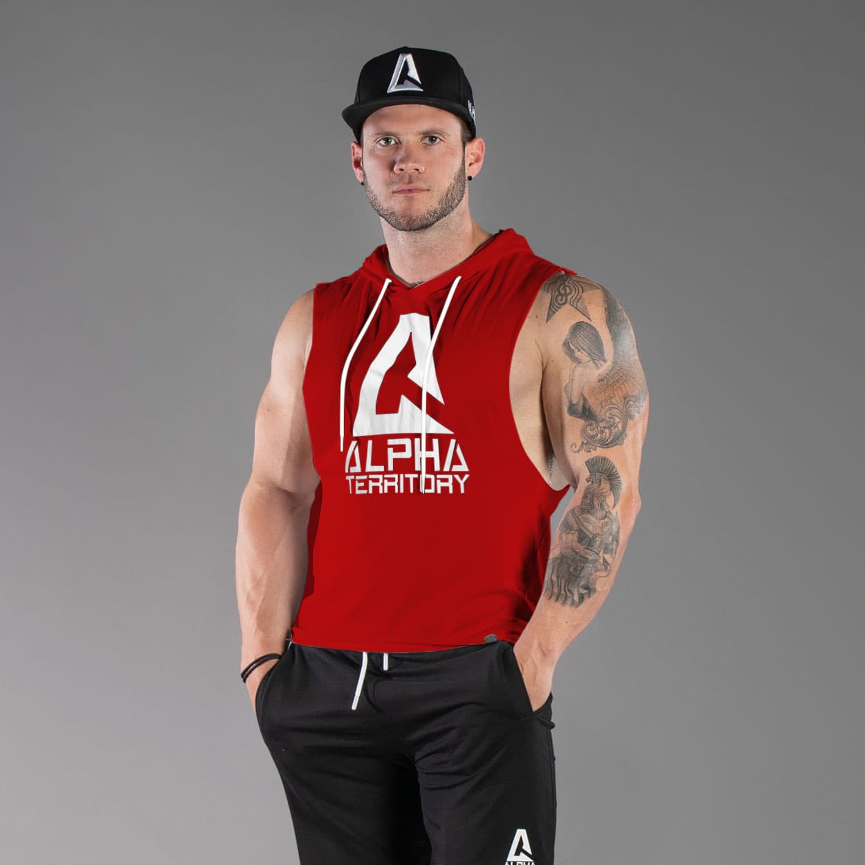 Scarlet Red ALPHA Men’s Sleeveless Hoodie thumbnail 2