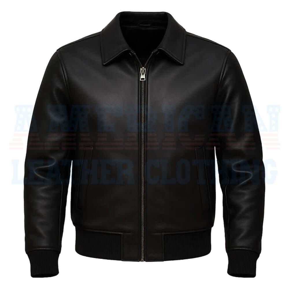 Leather Jacket Bomber Black