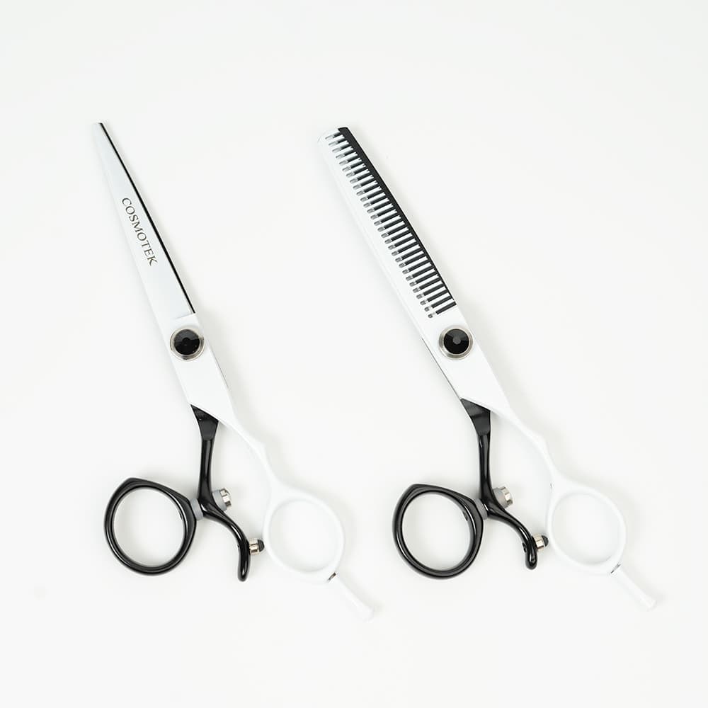Professional Hair Scissors, Japanese 420 Stainless Steel-Barber Hair Cutting Texturizing Thinning Razor Edge Series Teeth Shears For Men/Women/Kids/Salon &amp; Home-6.5″ Overall Length (Black &amp; White) thumbnail 3