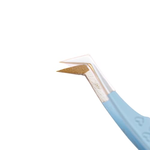 Fiber Tip Lash Tweezers, Precise Diamond Grip L-Shape Boot Volume Eyelash Extension Tweezers (Baby Blue) thumbnail 3