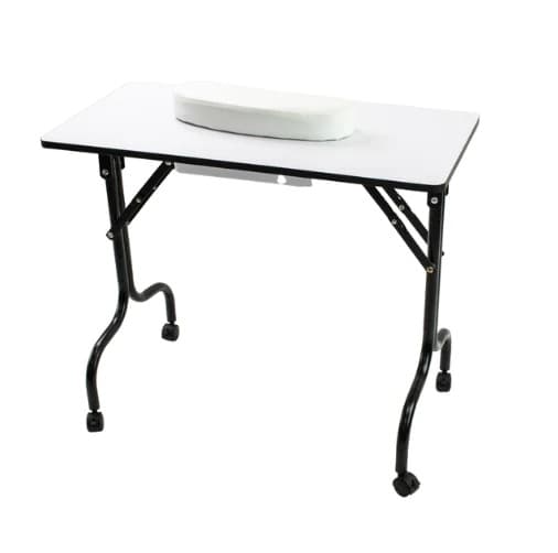 37 inch Portable &amp; Foldable Manicure Table Nail Desk Workstation with Large Drawer/Client Wrist Pad/Controllable Wheels/Carrying Case for Spa Beauty Salon White