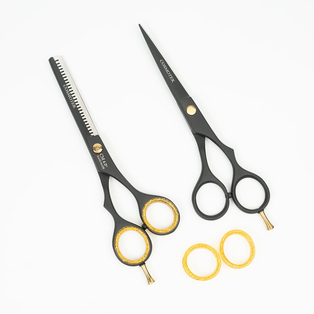 Professional Hair Scissors, Japanese 420 Stainless Steel-Barber Hair Cutting Texturizing Thinning Razor Edge Series Teeth Shears For Men/Women/Kids/Salon &amp; Home-6.5″ Overall Length ( Black ) thumbnail 3