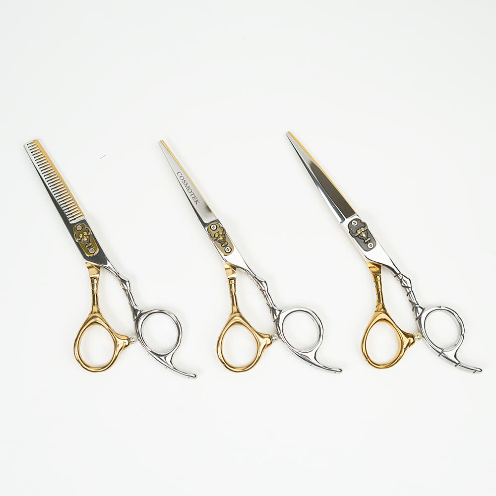 Professional Hair Thinning Shears Cutting Teeth Scissors,S 6.5″ Barber Blending Texturizing Shears Razor Edge Haircut Scissor for Women Men, Japanese 420C Stainless Steel for Home Salon Hairdressing (Silver &amp; Gold) – Buffalo design thumbnail 3