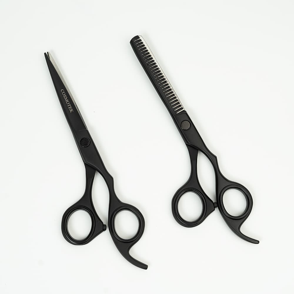 Professional Hair Cutting Scissors Set 420 Japanese Stainless– Thinning/Texturizing Shears Set – 6.5” Overall Length, Razor Edge Barber Scissors For Men &amp; Women – Premium Shears For Salon &amp; Home Use ( Black) )