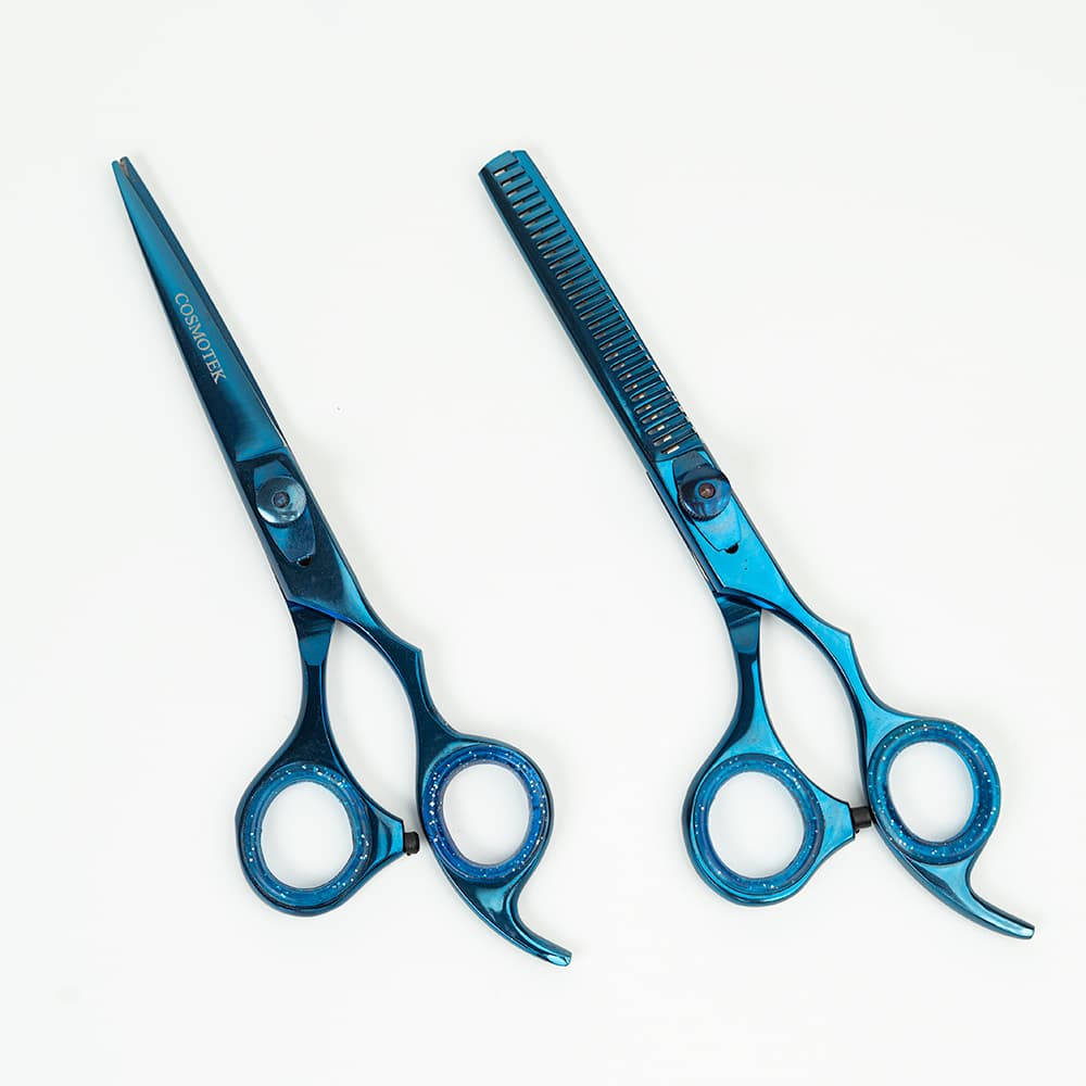 Professional Hair Cutting Scissors Set – Thinning/Texturizing Shears Set – 6.5” Overall Length, Razor Edge Barber Scissors For Men &amp; Women – Premium Shears For Salon &amp; Home Use (Titanium Blue)