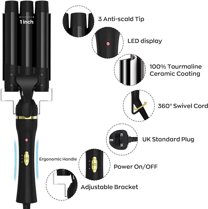 Waver Curling Iron Wand Set with 3 Barrel Hair Crimper for Women, Fast Heating Hair Wand Curler in All Hair Type thumbnail 2