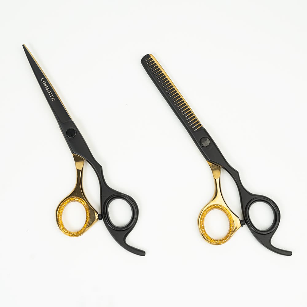 Professional Hair Scissors, Japanese 420 Stainless Steel-Barber Hair Cutting Texturizing Thinning Razor Edge Series Teeth Shears For Men/Women/Kids/Salon &amp; Home-6.5″ Overall Length ( Black &amp; Gold) thumbnail 3