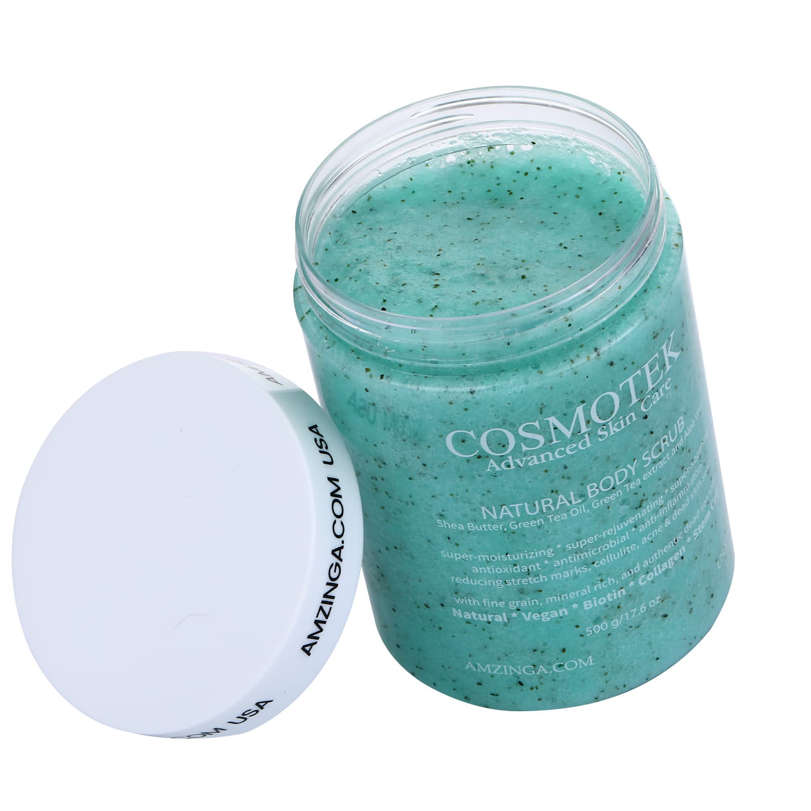 Green Tea Body Scrub- Natural Exfoliating Salt Scrub &amp; Body and Face Souffle helps with Moisturizing Skin, Acne, Cellulite, Dead Skin Scars, Wrinkles (16.7 oz) thumbnail 3