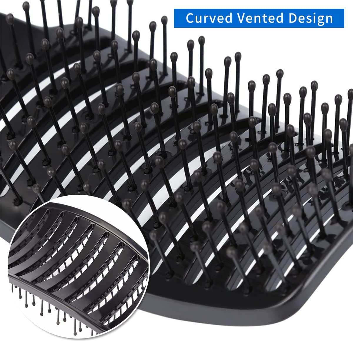 Hair Brush, Curved Vented Brush Faster Blow Drying, Professional Curved Vent Styling Hair Brushes For Women, Men, Paddle Detangling Brush For Wet Dry Curly Thick Straight Hair – Black thumbnail 3