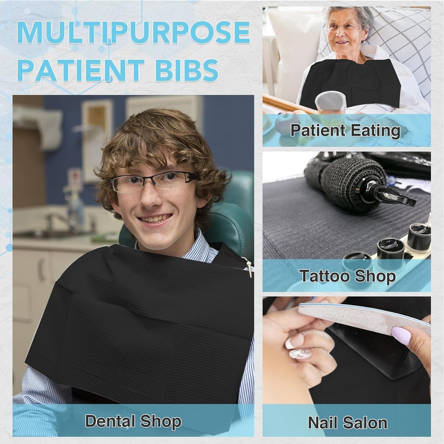 Disposable Dental Bibs 13″x18″ – 3 Ply Waterproof Tattoo Bib Sheet for Patients – Dentist or Medical Tray Cover and Nail Table Cover Supplies, Black thumbnail 3