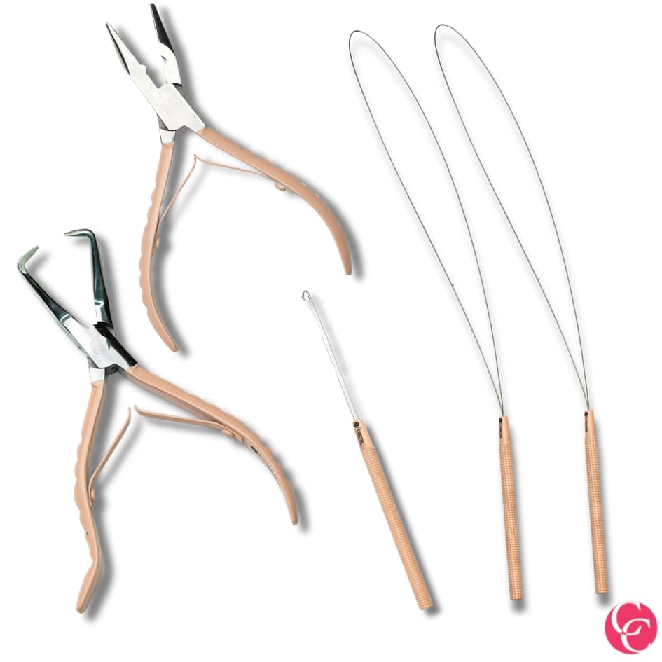 Hair Extension Beading Tool Kit Stainless Steel Hair Extensions Micro link Bead Closer and Remover Pliers set, Beads Hair Pulling Hook &amp; Micro Ring Loop Tool Set