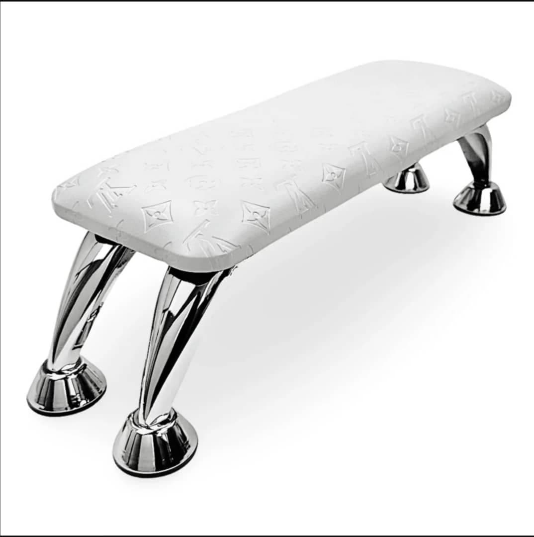 White embossed Manicure Armrest Hand rest with Leather Cushion Pillow thumbnail 2