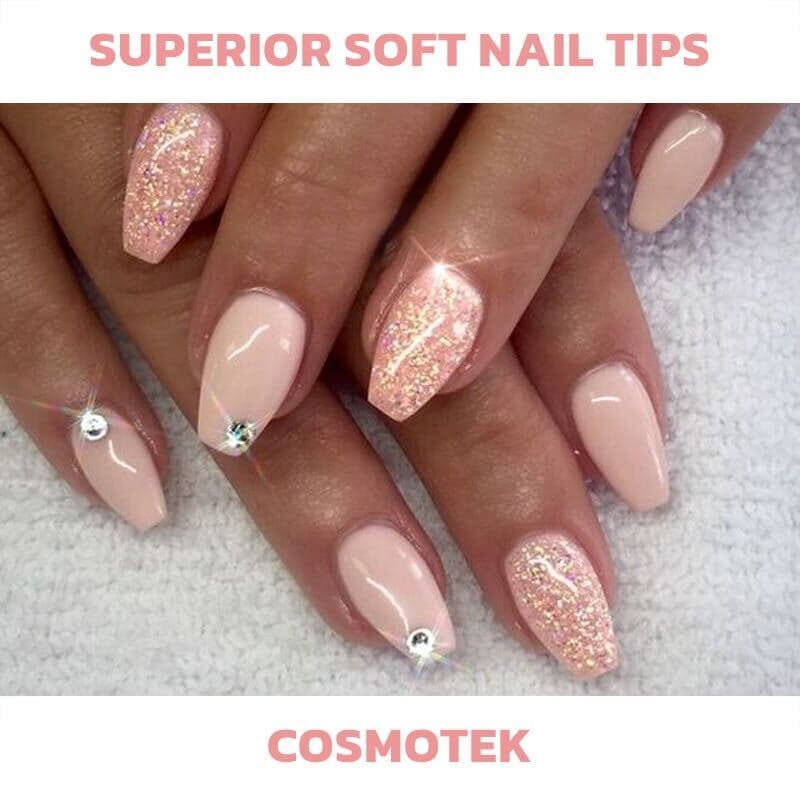Cosmotek Short Balerinas shape Nail Tips 216 Pcs Pre-Filed Full Cover Soft Gel x Nail Tips 11 Sizes Short Balerinas Press On Nails Tips Half Matte Clear Fake Nails for Acrylic Nails Soak Off Home thumbnail 3