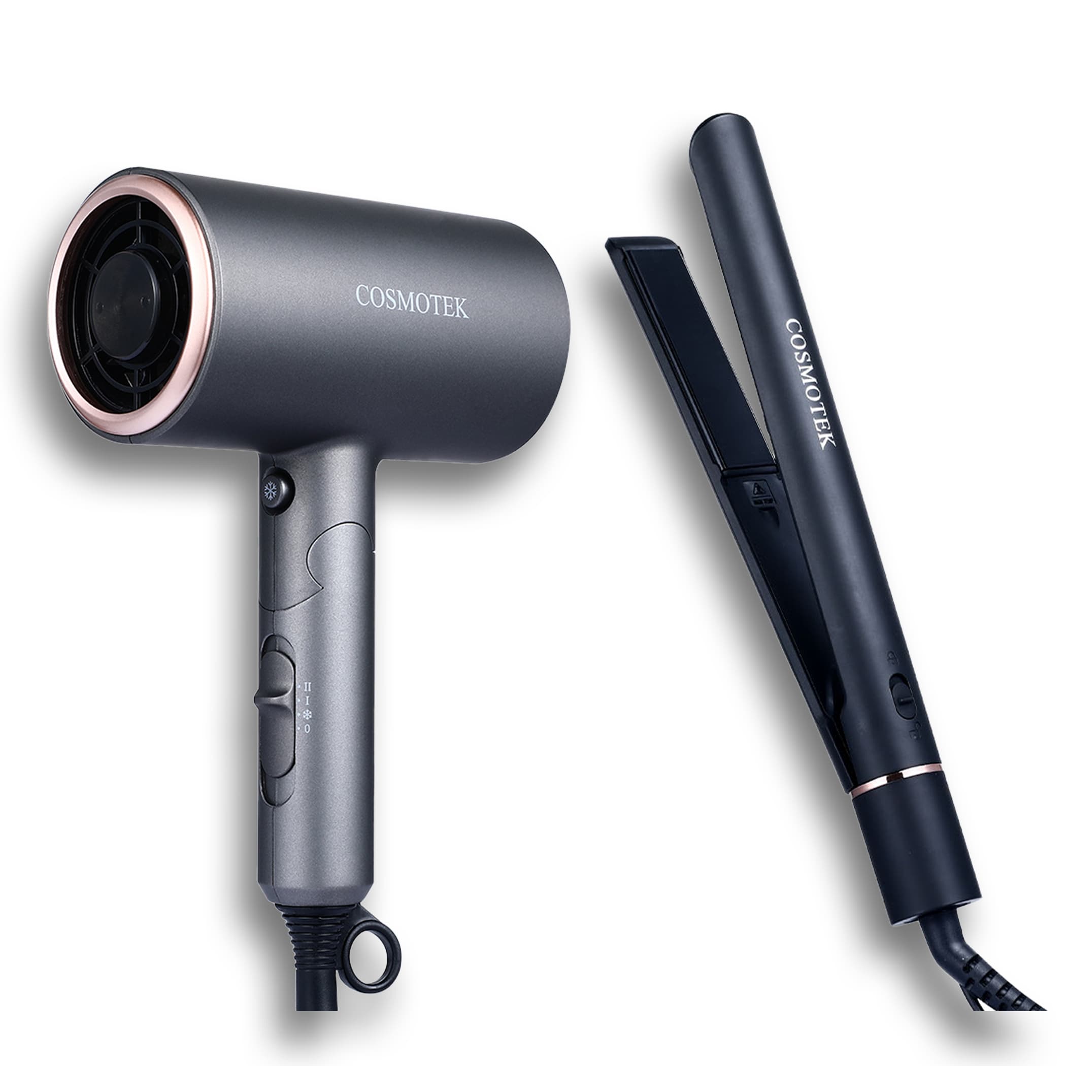 COMBO Hair Dryer &amp; Hair Ceramic Straightener 2-in-1 Digital LCD 265-450°F Straightening Flat Iron &amp; Curling Iron for All Hair Type – Professional Hair Dryer – Negative Ionic Technology – (Styling Set) – Cool Button, Damage Free Hair with Constant Temperature