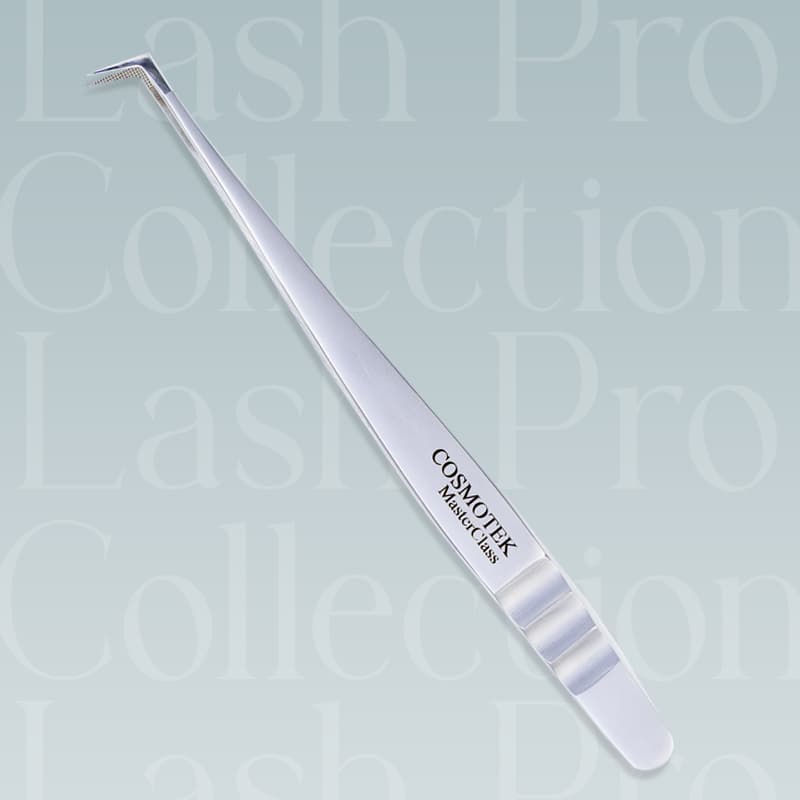 Lash Tweezers for Eyelash Extensions, Precision Fiber Tip 90 Degree Tweezers for Mega Volume Lashes Extensions – Silver Gray