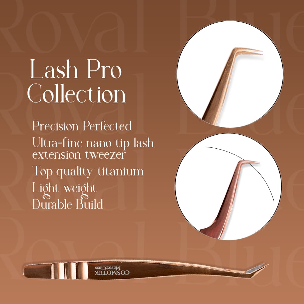 Lash Tweezers For Eyelash Extensions 45 Degrees Tweezers For Making Volume And Classic Fans 1 PCS Professional Individual Lashes Tweezer Metal Gold thumbnail 3
