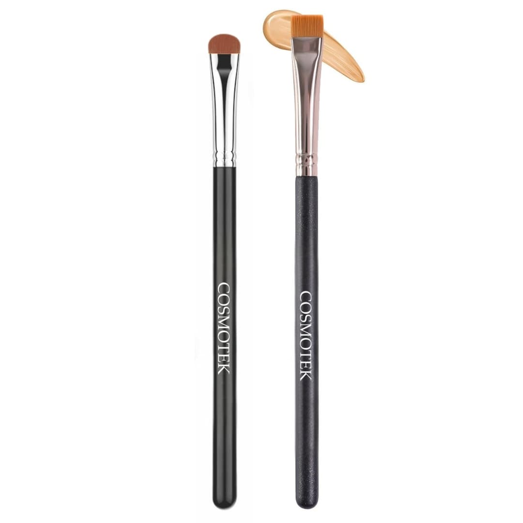COSMOTEK Dual Makeup Brush Set – Flat Concealer &amp; Precision Smudge Brushes – Professional Cosmetic Brushes for Eyeshadow, Cut Crease, Brow &amp; Concealer Application – Soft Bristles, Black Handle Design