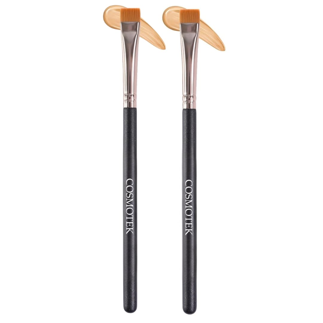2 Brushes – Cosmotek Thin Eyeliner &amp; Brow Brush – Precision Flat Angle Brush for Eyeliner, Eyebrows &amp; Eyeshadow – Soft Synthetic Bristles, Smudge &amp; Detail Makeup Tool (2 Pack)