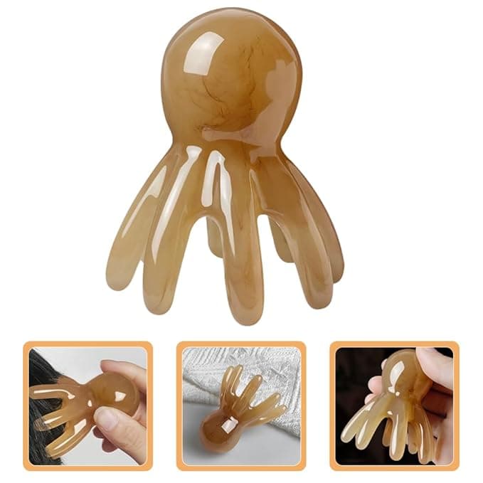 Light Brown Resin Scalp Comb – Octopus Brush Portable Hair Tool for Scalp Care and Relaxation – Scalp Massager &amp; Detangler thumbnail 2
