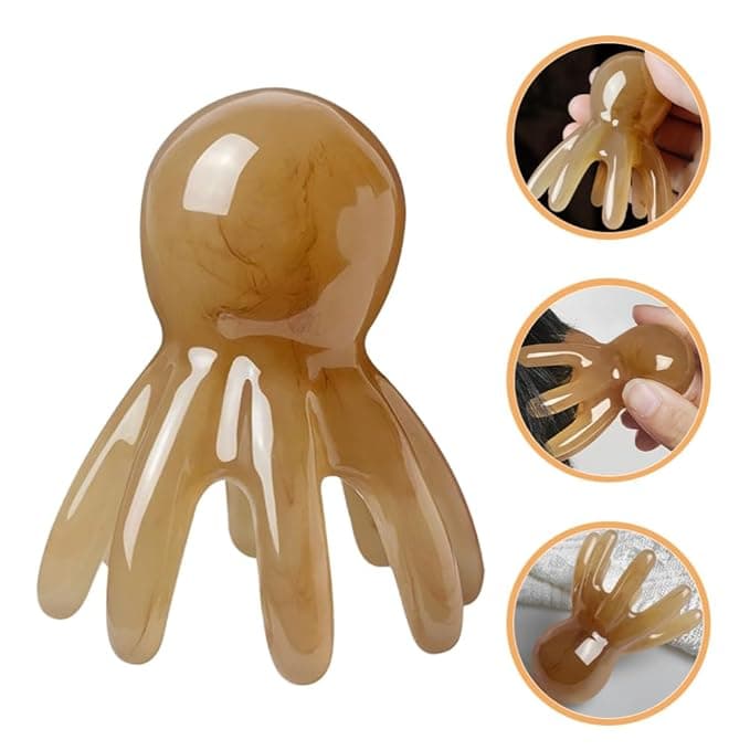 Light Brown Resin Scalp Comb – Octopus Brush Portable Hair Tool for Scalp Care and Relaxation – Scalp Massager &amp; Detangler thumbnail 3