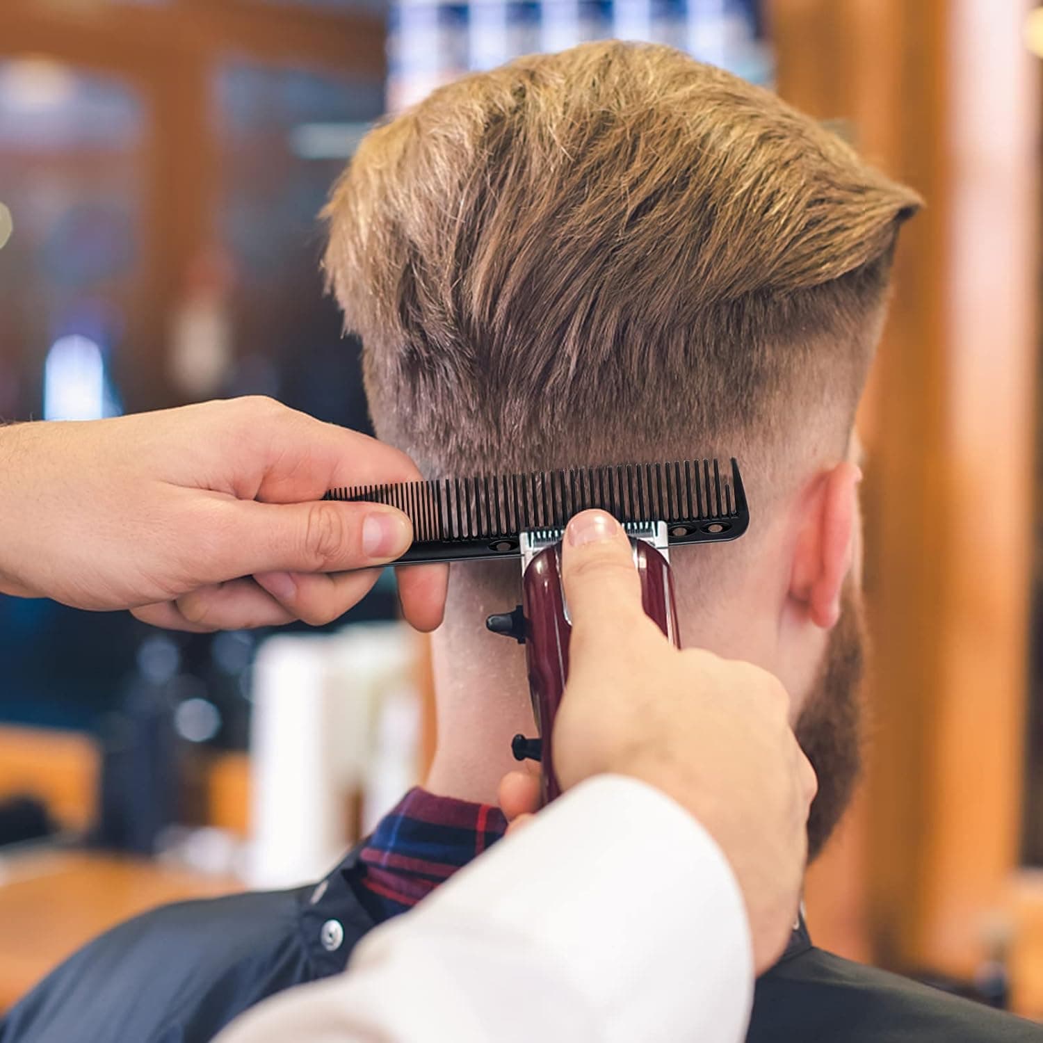 Black Barber Comb for Men – 7-Inch Carbon Fiber Fine Cutting Comb, Anti-Static &amp; Heat Resistant Carbon Salon Hairdressing Comb – Professional Fine Tooth Styling &amp; Cutting Comb for Barbers (Black) thumbnail 4