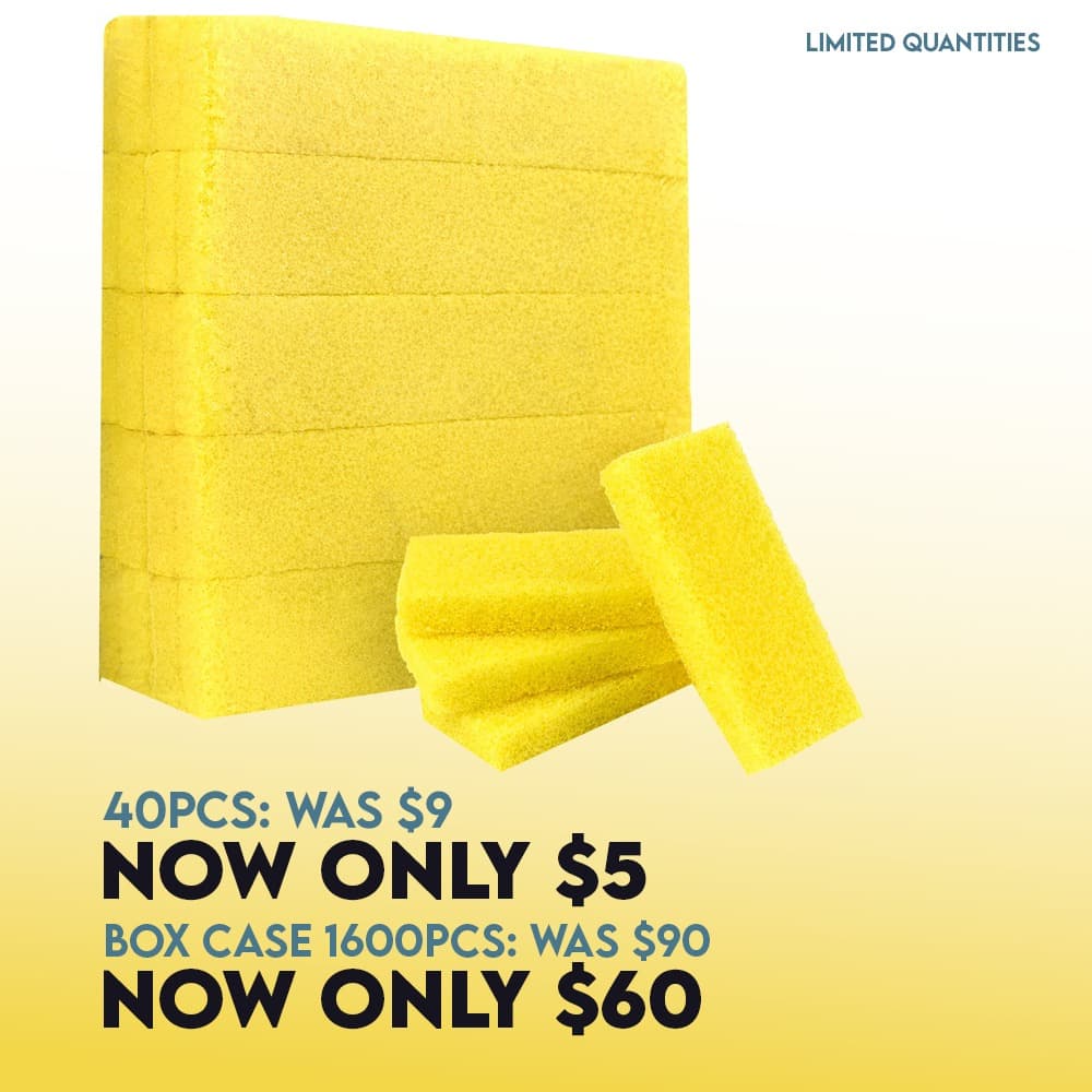 Disposable Foot Scrubber Sponge Pads – Pedicure Pumice Stone for Feet, Callus Remover, Medium Coarse – Yellow (40 Pcs) – Portable At-Home or Travel Foot Care
