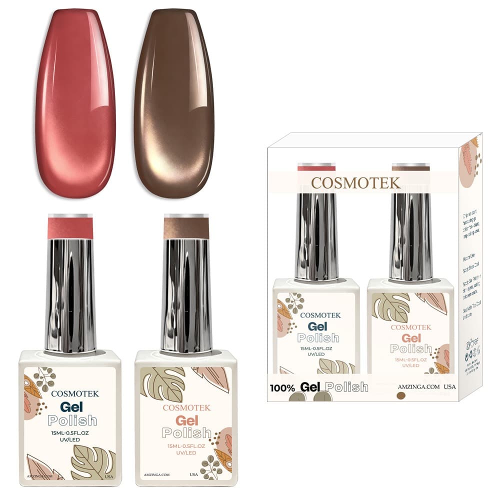 Cosmotek Cat Eye Duo Gel Set – Desert Rose &amp; Bronze (CTK-D03) – Premium Magnetic Gel Polish with Dusty Rose &amp; Bronzed Chocolate Shimmer, Velvet &amp; Halo Effect, Soak-Off Nail Art Kit (2 x 15ml)
