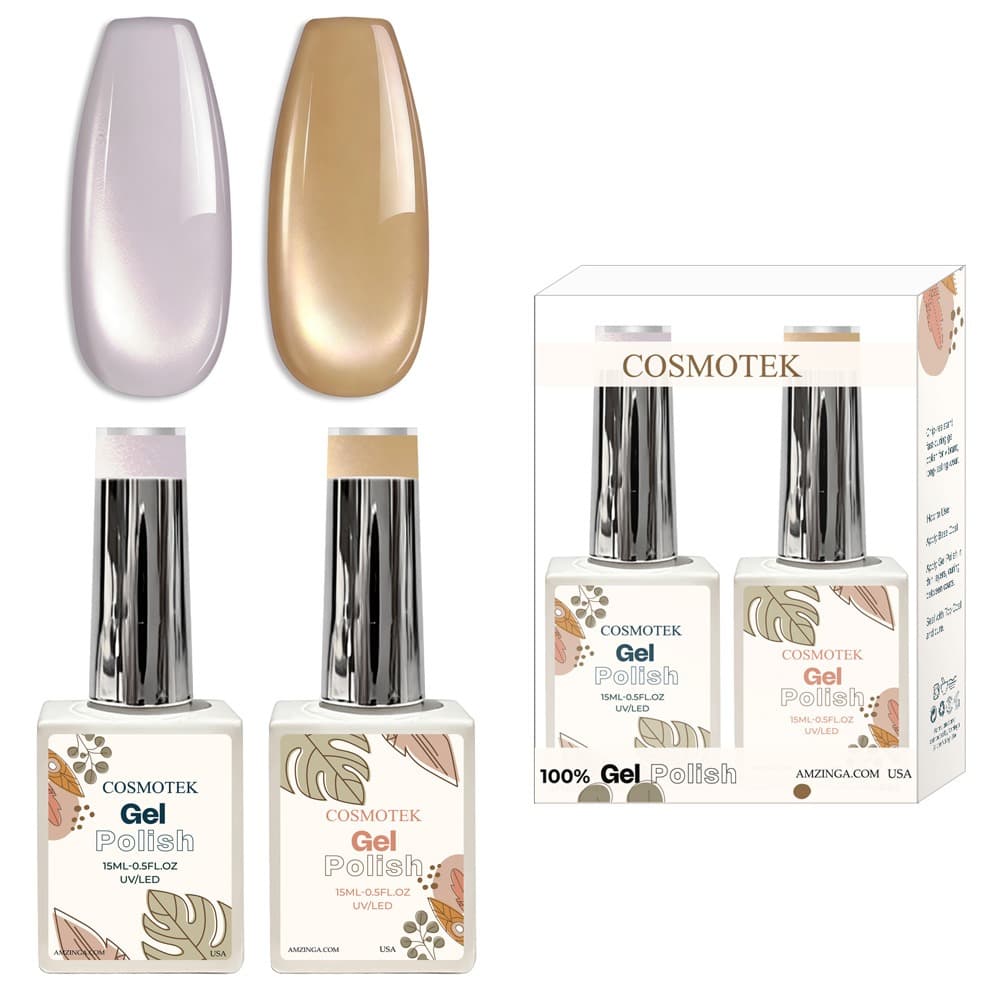 Cosmotek Cat Eye Duo Gel Set – Lilac &amp; Golden Sands (CTK-D08) – Premium Magnetic Gel Polish with Lavender Mist &amp; Warm Gold Shimmer, Velvet &amp; Halo Effect, Soak-Off Nail Art Kit (2 x 15ml)