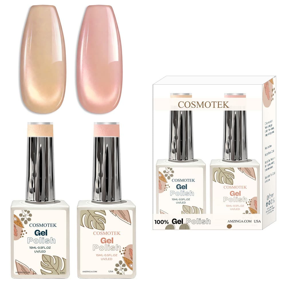 Cosmotek Cat Eye Duo Gel Set – Peach &amp; Pink Blossom (CTK-D09) – Premium Magnetic Gel Polish with Apricot Peach &amp; Pastel Rose Shimmer, Velvet &amp; Halo Effect, Soak-Off Nail Art Kit (2 x 15ml)