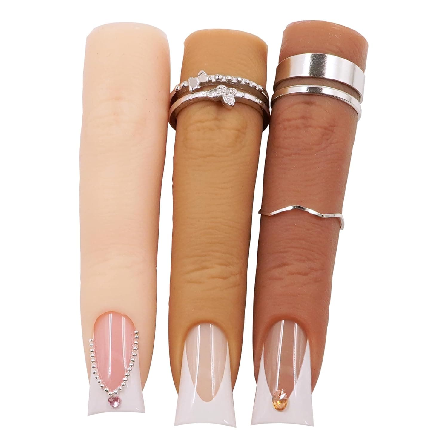 Silicon Fake Fingers Nail Art Practice Set, 3 Skin Tones Reusable Flexible Wire Core Training Models for Acrylic Gel Nail Practice, Multi-Tone Bendable Mannequin Fingers for Nail Tech Students &amp; Beginners, Diversity Skin Color Silicone Practice Fingers for DIY Manicure Training, Nail Art Demonstration Kit for Salon Professionals, Gift for Nail Artist Students