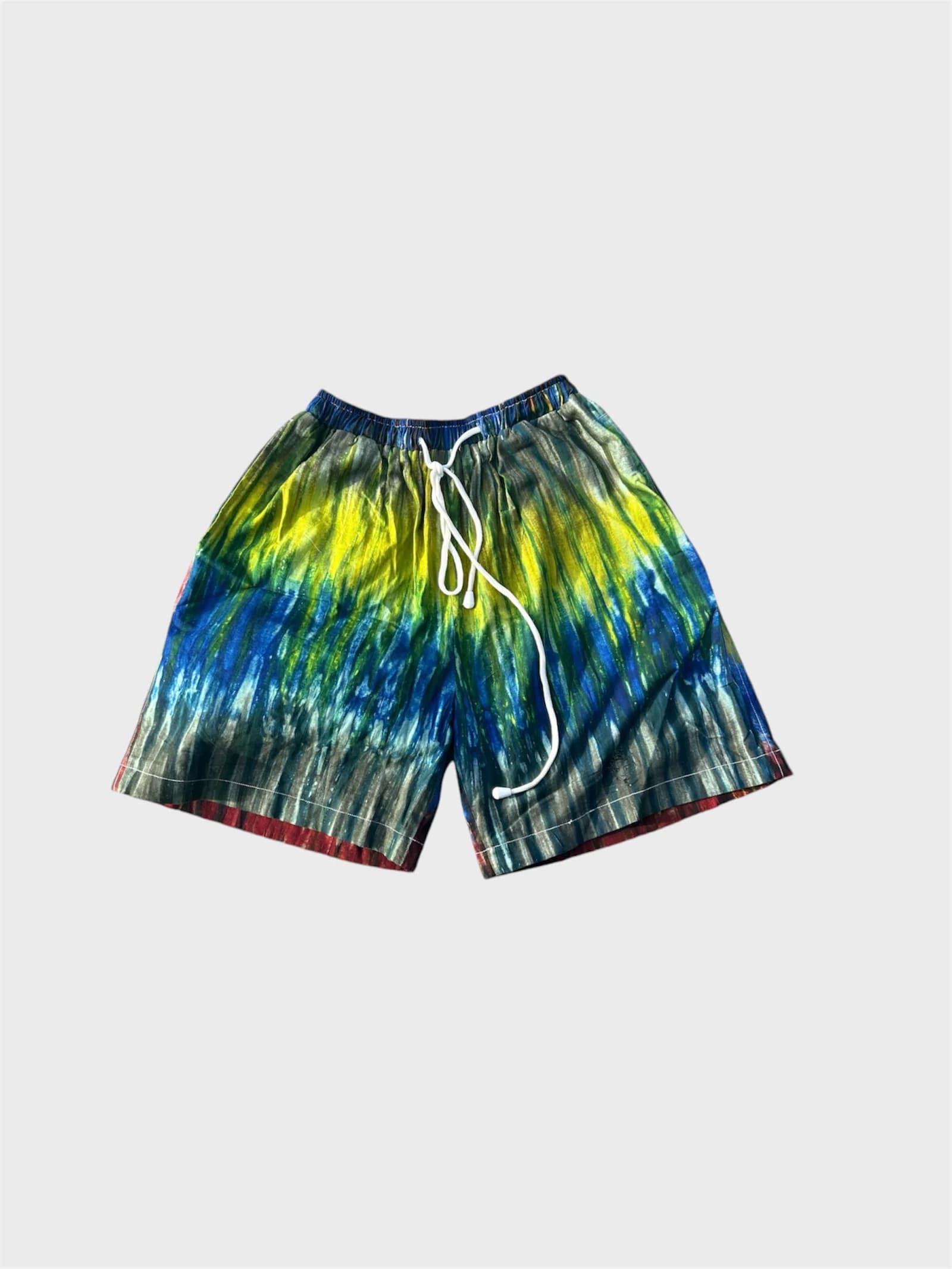 Striped Yellow And Blue/ Red Wine And Blue Elastic Waistband Short