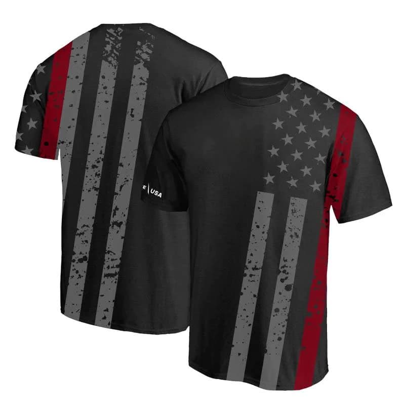 Thin Blue Line USA – All Over Print Thin Red Line Flag Moisture Wicking T-Shirt