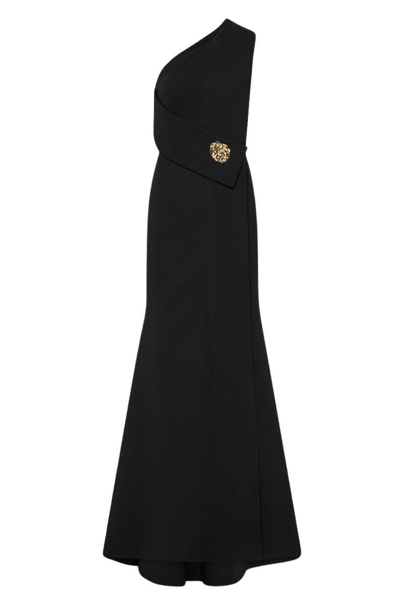 Black Crepe Piegato Gown
