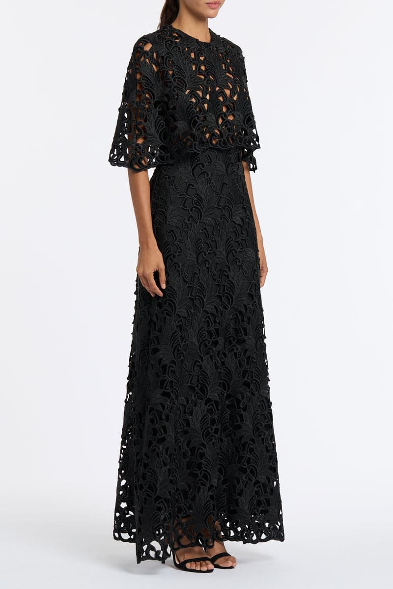Black Embroidered Velvet Gown thumbnail 3