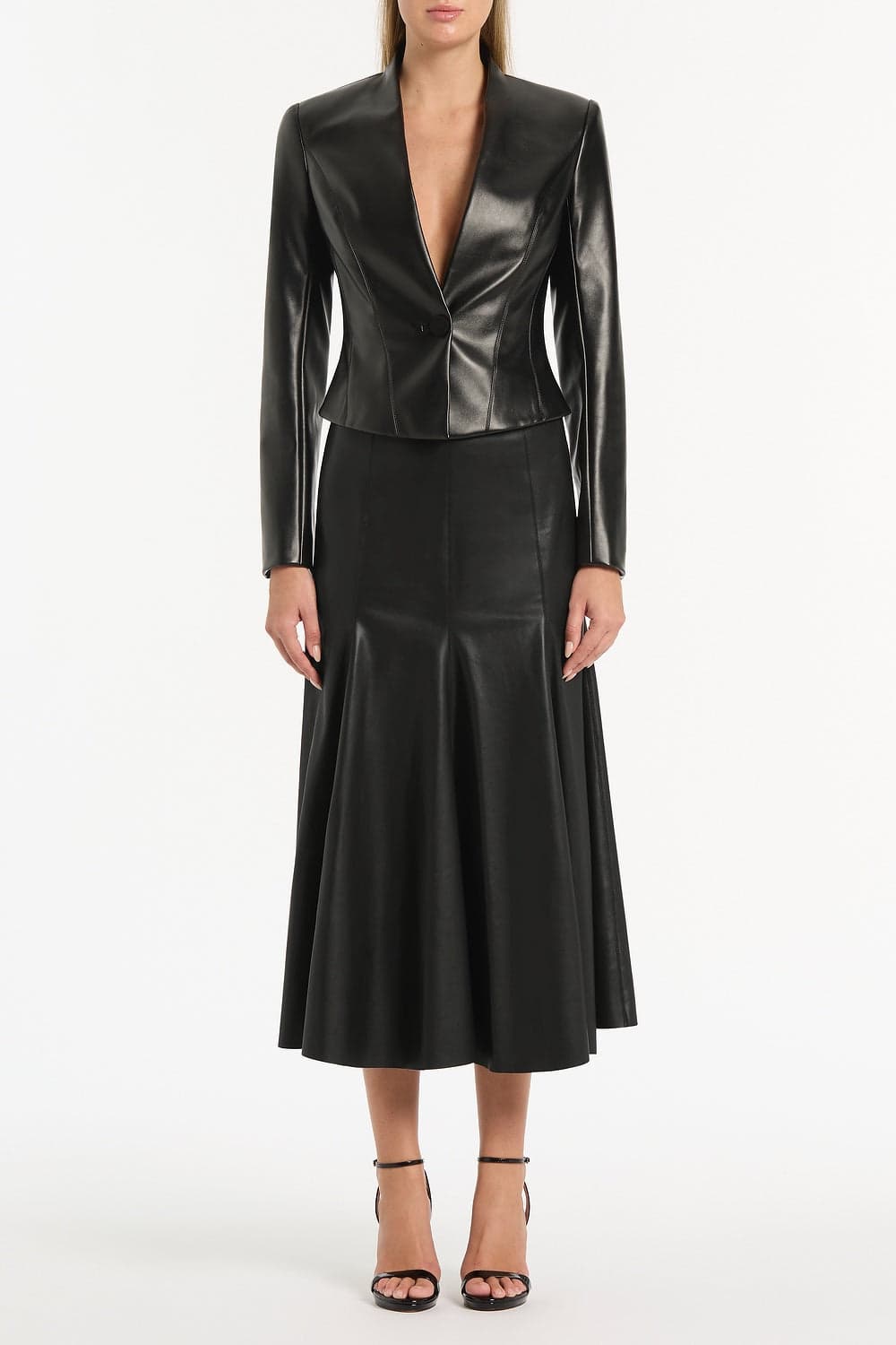 Black Faux Leather Flounce Skirt thumbnail 2