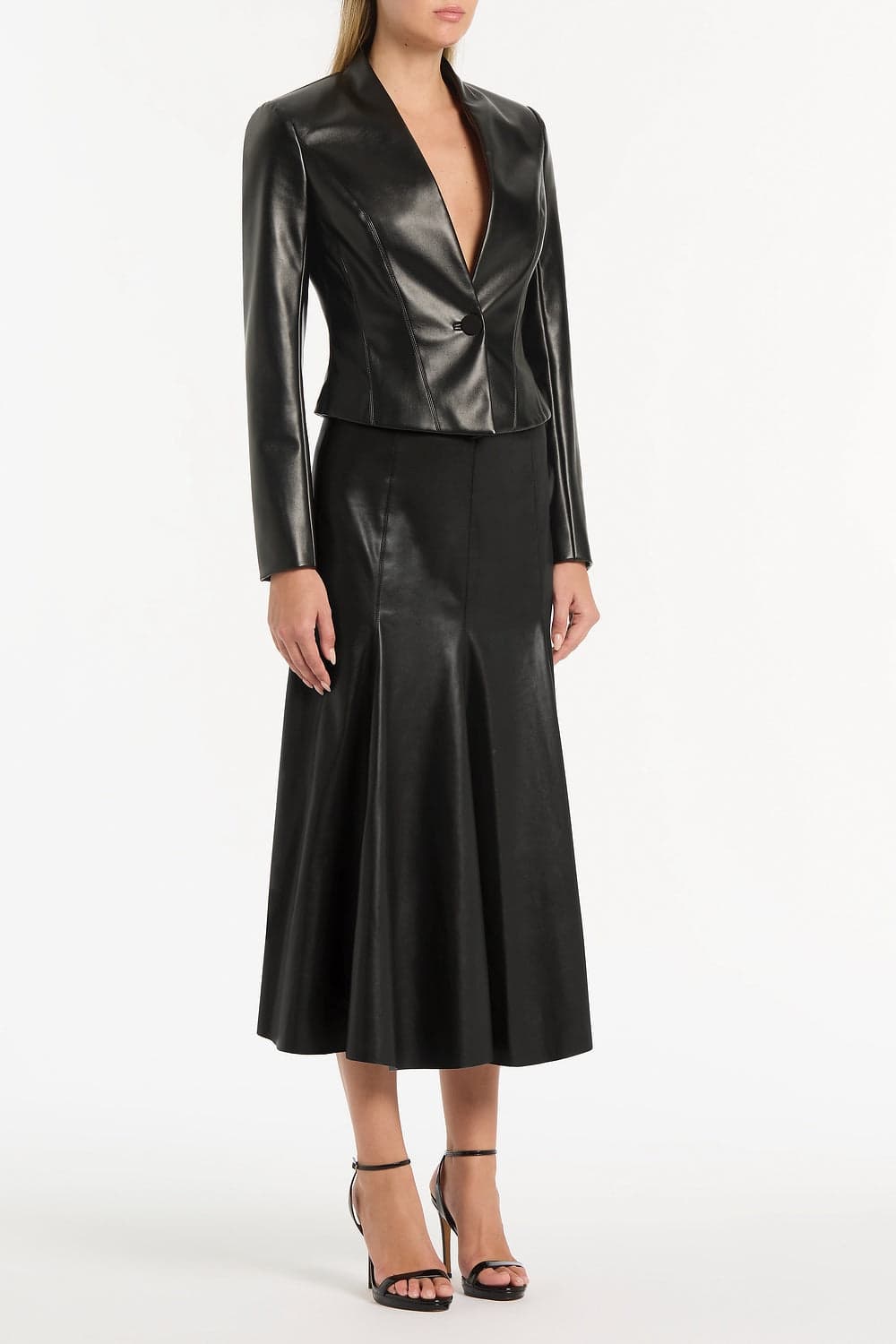 Black Faux Leather Flounce Skirt thumbnail 4